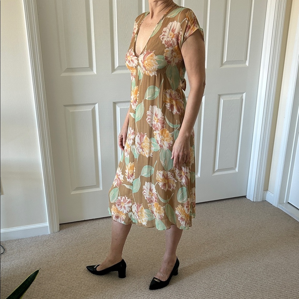 DKNY Floral Print Midi Dress Size 0 100% Silk